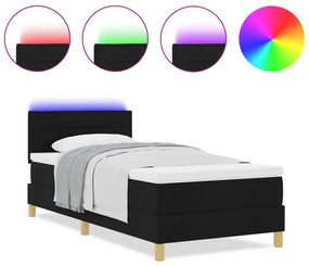 Fedett rugós ágy matraccal &amp; LED világítással Fekete 90x200 cm Szövet