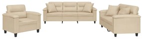 vidaXL 3 részes krémszínű mikroszálas szövet ülőgarnitúra párnával