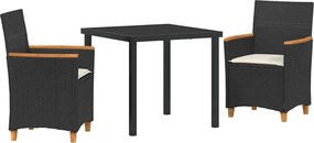 vidaXL Kert étkező szett 3 pcs Fekete polirattan