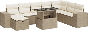 vidaXL 9 részes bézs polyrattan kerti ülőgarnitúra párnákkal