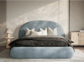 Világoskék kárpitozott ágyneműtartós franciaágy ágyráccsal 140x200 cm Maumere – Maison de Rêve