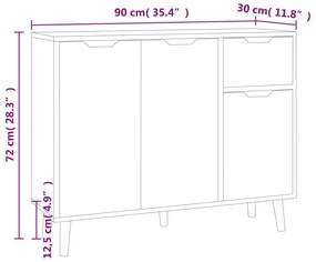 betonszürke szerelt fa tálalószekrény 90 x 30 x 72 cm