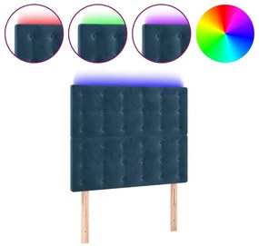 sötétkék bársony LED-es fejtámla 80x5x118/128 cm