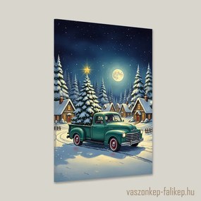 Zöld teherautó a téli éjszakában falikép – hangulatos prémium nyomat 40x60cm