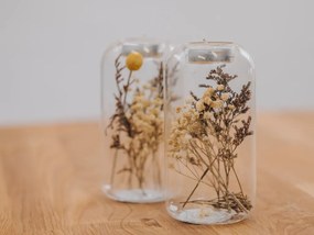 TISTA üveg gyertyatartó szárított virágokkal