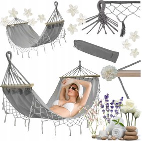 Kerti Függőágy Kétszemélyes XXL Gardlov 250KG Boho huzat Szürke