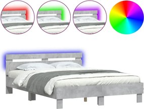 vidaXL betonszürke ágykeret fejtámlával és LED-del 140x200 cm