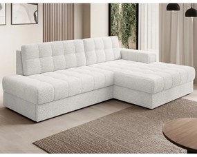 Krémszínű buklé kinyitható sarokkanapé (jobb oldali-heverő résszel) Blezalt – ELTAP