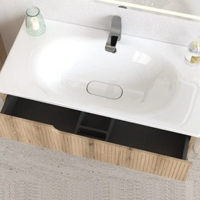 Piramida EURIDIKA fali fürdőszobabútor - műmárvány mosdóval -2 fiókos - PINO TÖLGY - 100 x 48 x 53 cm