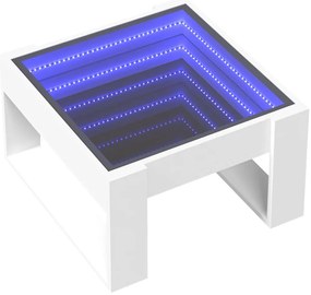 Fehér végtelen hatású LED-es dohányzóasztal 50 x 53 x 30 cm