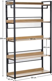 5 polcos állvány, tölgy/fekete, KILOS NEW TYP 3