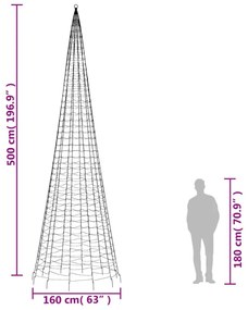 hideg fehér LED karácsonyfa zászlórúdra 1534 LED 500 cm