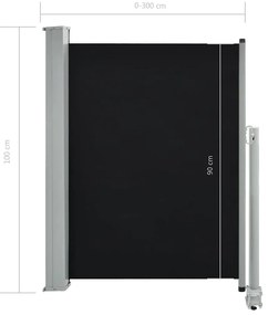 fekete behúzható oldalsó terasz napellenző 100 x 300 cm