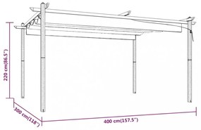 antracitszürke kerti pavilon behúzható tetővel 4 x 3 m