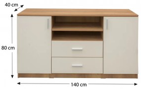 Ponte Komód 2 ajtós + 2 fiókos Vanília - Tölgy