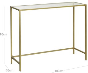Üveg konzolasztal 100x80x35 cm, asztal állítható lábakkal, arany