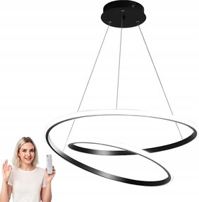 Fekete Led Loft Függőlámpa, Modern Csillár 2 Gyűrűs 60 CM Távirányító
