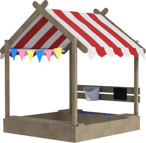 Outsunny Tetővel Ellátott Homokozó, Fa Homokozó Ülőhellyel, Játszóház, 124 x 116 x 146 cm Homokozó Fekete Táblával 3-7 Éves Gyerekeknek, Kert, Szürke