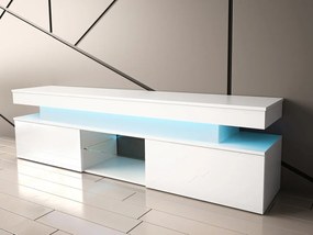 TV szekrény Lesteralo 2D 190 (fehér + fényes fehér) (kék LED világítással). 1106177