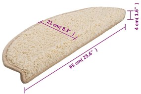 15 db krémszínű lépcsőszőnyeg 65 x 21 x 4 cm