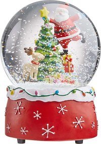 X-MAS zenélő hógömb, Mikulás rénszarvassal és karácsonyfával, Ø10cm