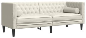 2 részes krémszínű bársony Chesterfield kanapészett párnákkal