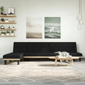 fekete L-alakú szövet kanapéágy 255x140x70 cm