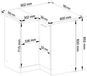 Sarok alsó konyhaszekrény Organo S 90/90 (fehér + grafit). 1117538