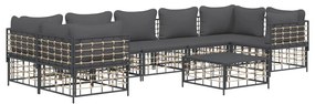8 részes antracitszürke polyrattan kerti ülőgarnitúra párnákkal