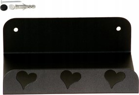 Akasztós polc "szívecske" fém fekete modern stílusban 15x20x6cm