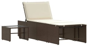 2 db barna polyrattan napozóágy asztallal