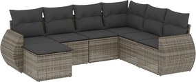 vidaXL 7 részes szürke polyrattan kerti ülőgarnitúra párnákkal