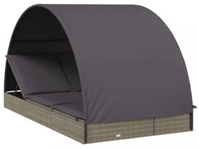 2 személyes szürke polyrattan napágy kerek tetővel 211x112x140