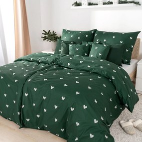 Goldea karácsonyi pamut ágyneműhuzat - szívecskék, sötétzöld alapon 140 x 200 és 70 x 90 cm