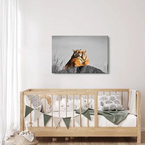 Kép - Tigris és a kölyke, fekete-fehér változat (90x60 cm)