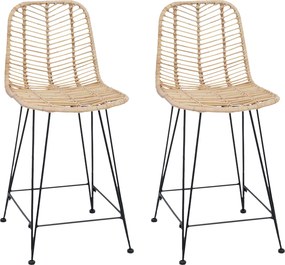 vidaXL Bárszék 2 pcs Természetes 44,5 x 54,5 x 97,5 cm Rattan és Vas