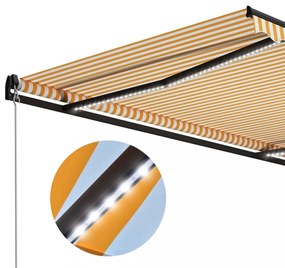 sárga és fehér kézzel kihúzható LED-es napellenző 300 x 250 cm