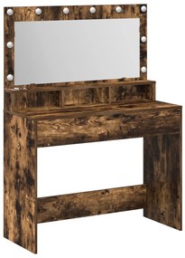 Sminkasztal LED fénnyel Füstölt tölgy 100x41x135 cm
