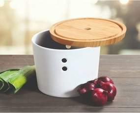 Kesper 32622 Tároló doboz műanyag/bambusz, fehér,átmérő 21 cm