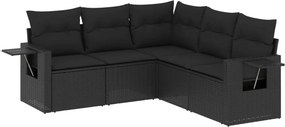 vidaXL 5 részes fekete polyrattan kerti kanapészett párnákkal