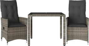 vidaXL 3 részes szürke polyrattan bisztrógarnitúra párnákkal