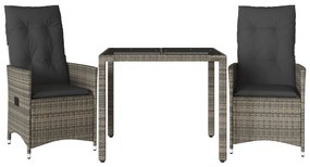 vidaXL 3 részes szürke polyrattan bisztrógarnitúra párnákkal
