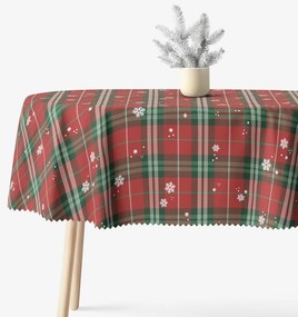 Goldea karácsonyi ovális teflonos terítő - piros kockás hópelyhekkel 120 x 200 cm