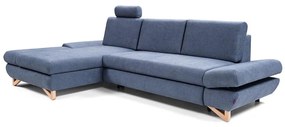 AVESTA ággyá nyitható kárpitozott L-alakú sarokkanapé tárolóval, balos, kék