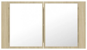 tölgyszínű akril LED-es tükrös fürdőszobaszekrény 80x12x45 cm