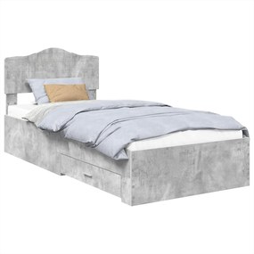 vidaXL Ágykeret fejtámlával fiókkal Beton Szürke 100 x 200 cm Faanyag