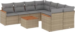 vidaXL 9 részes bézs polyrattan kerti ülőgarnitúra párnákkal