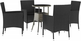 vidaXL 5 részes fekete polyrattan kerti bisztrógarnitúra párnákkal