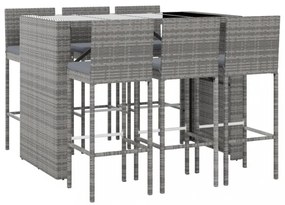 vidaXL 7 részes szürke polyrattan kerti bárszett párnákkal
