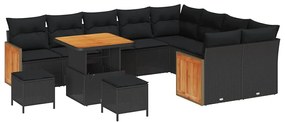 Kerti Kanapé Szett 12 pcs Fekete 80 x 80 x 71 cm polirattan
